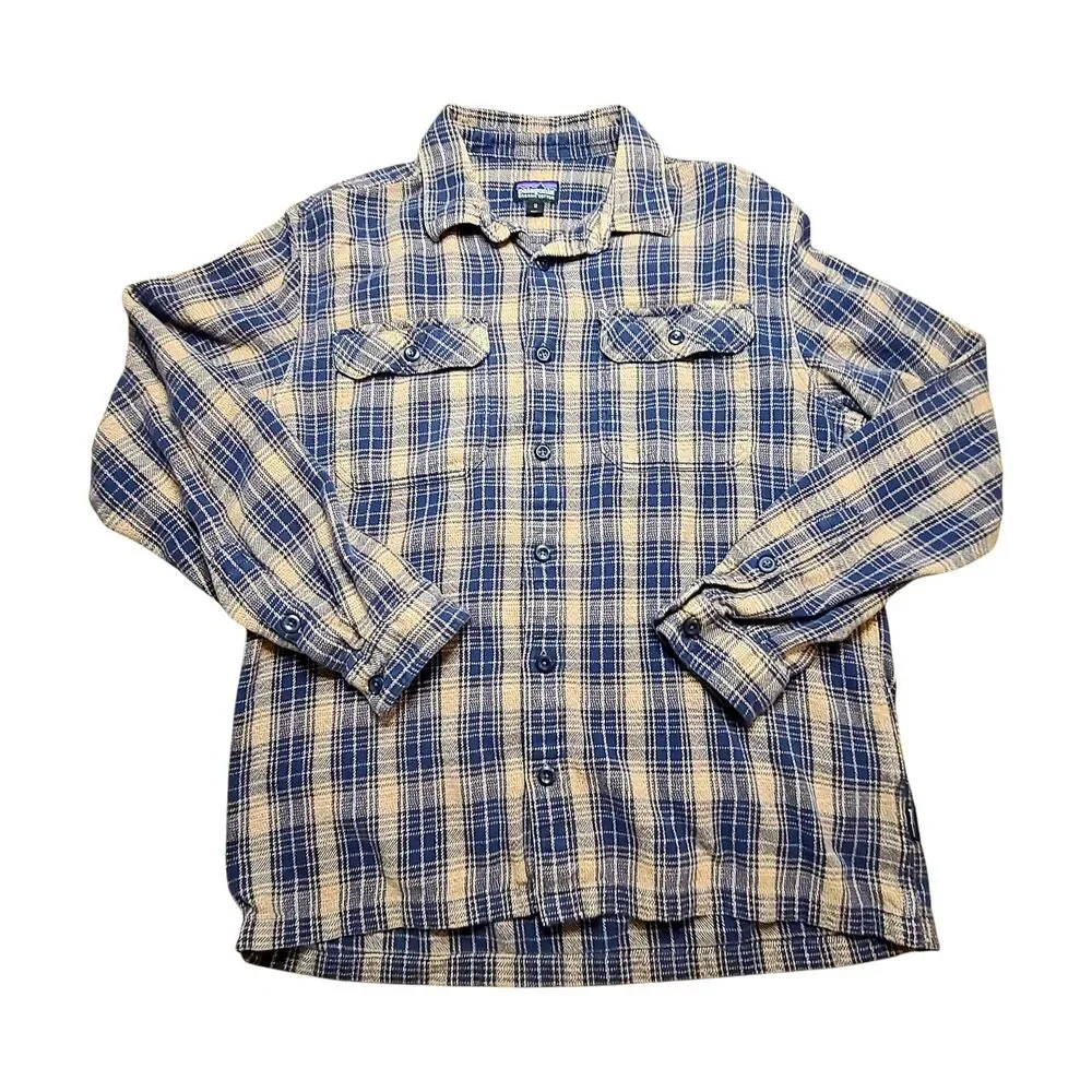 Patagonia Blue Brown Plaid Print Long Sleeve Button Down Shirt M